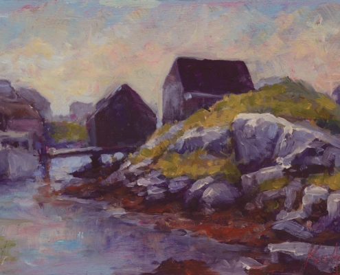 Peggy's Cove, early morning - oil on wood - Kim Aerts