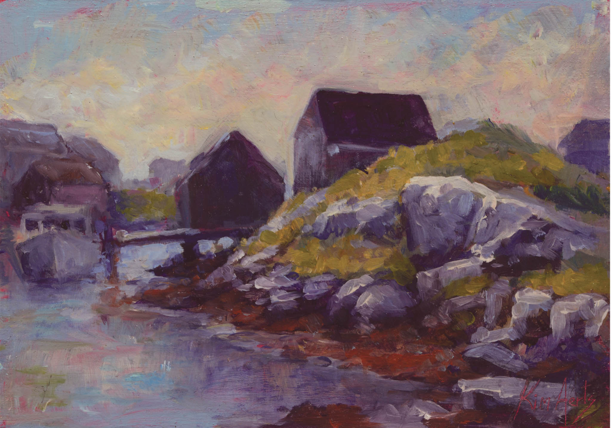 Peggy's Cove, early morning - oil on wood - Kim Aerts