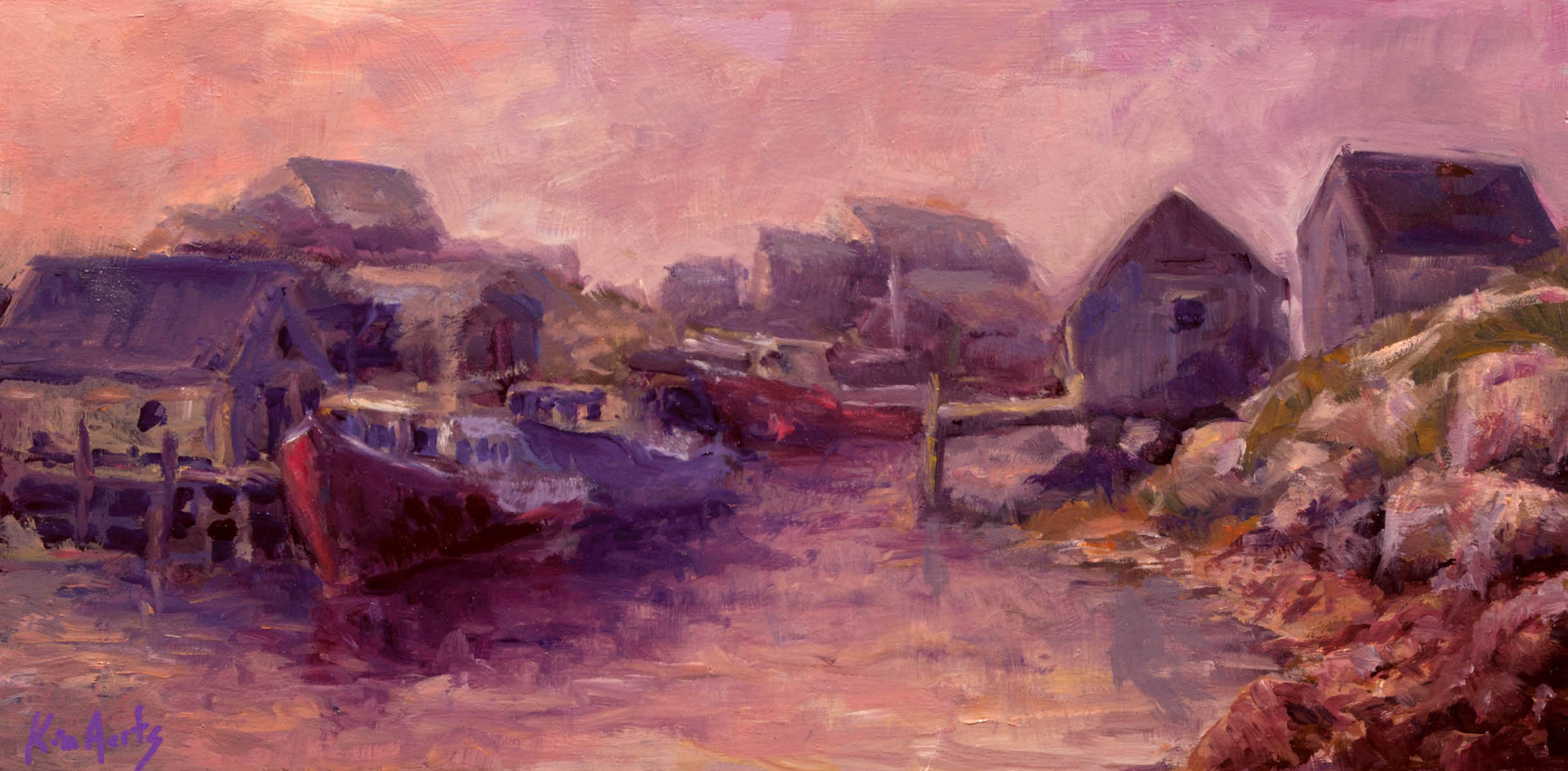 Twilight at Peggy's Cove - oil on wood - Kim Aerts