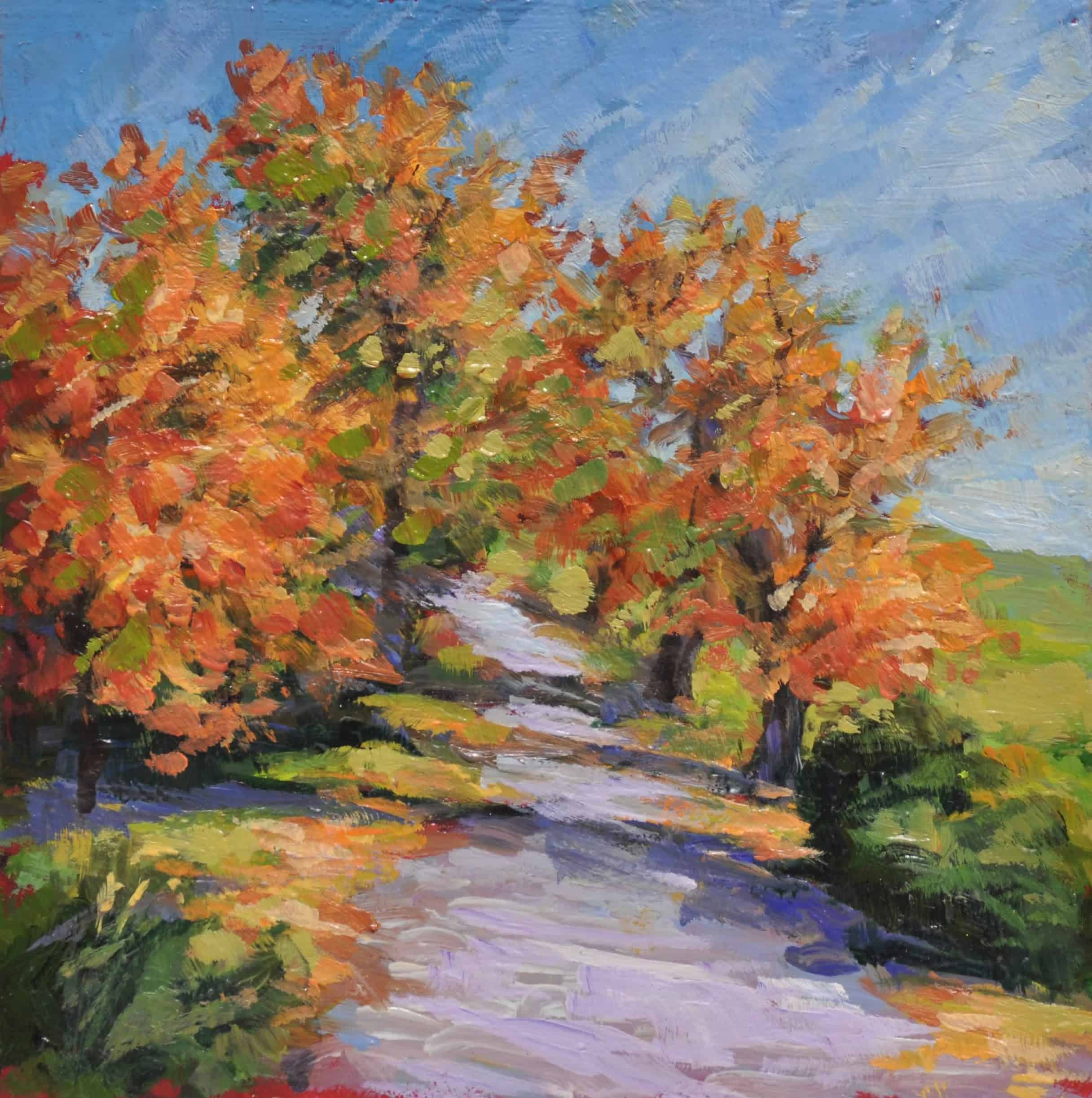 Kim Aerts oil painting - Horse Track in Autumn - 4x4 inches