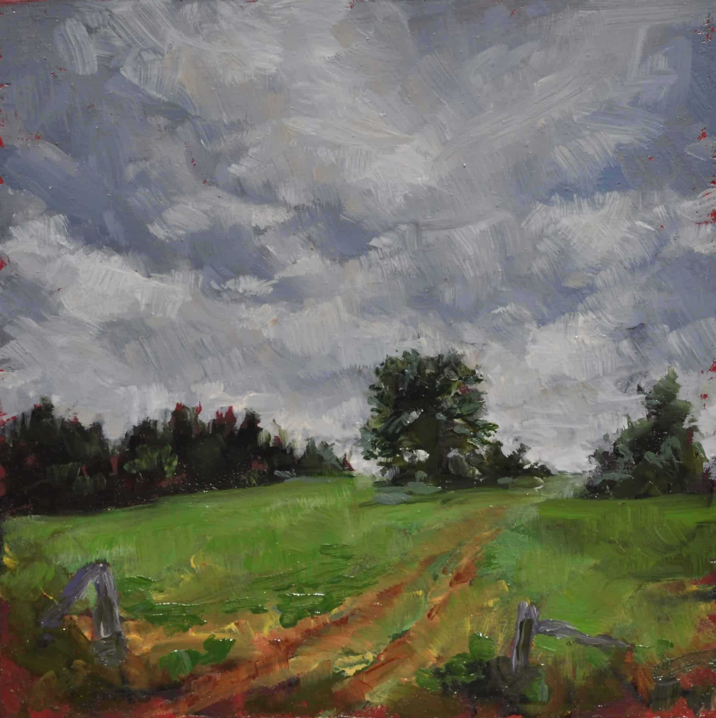 Kim Aerts oil painting - Overcast Field, Sussex - 4x4 inches